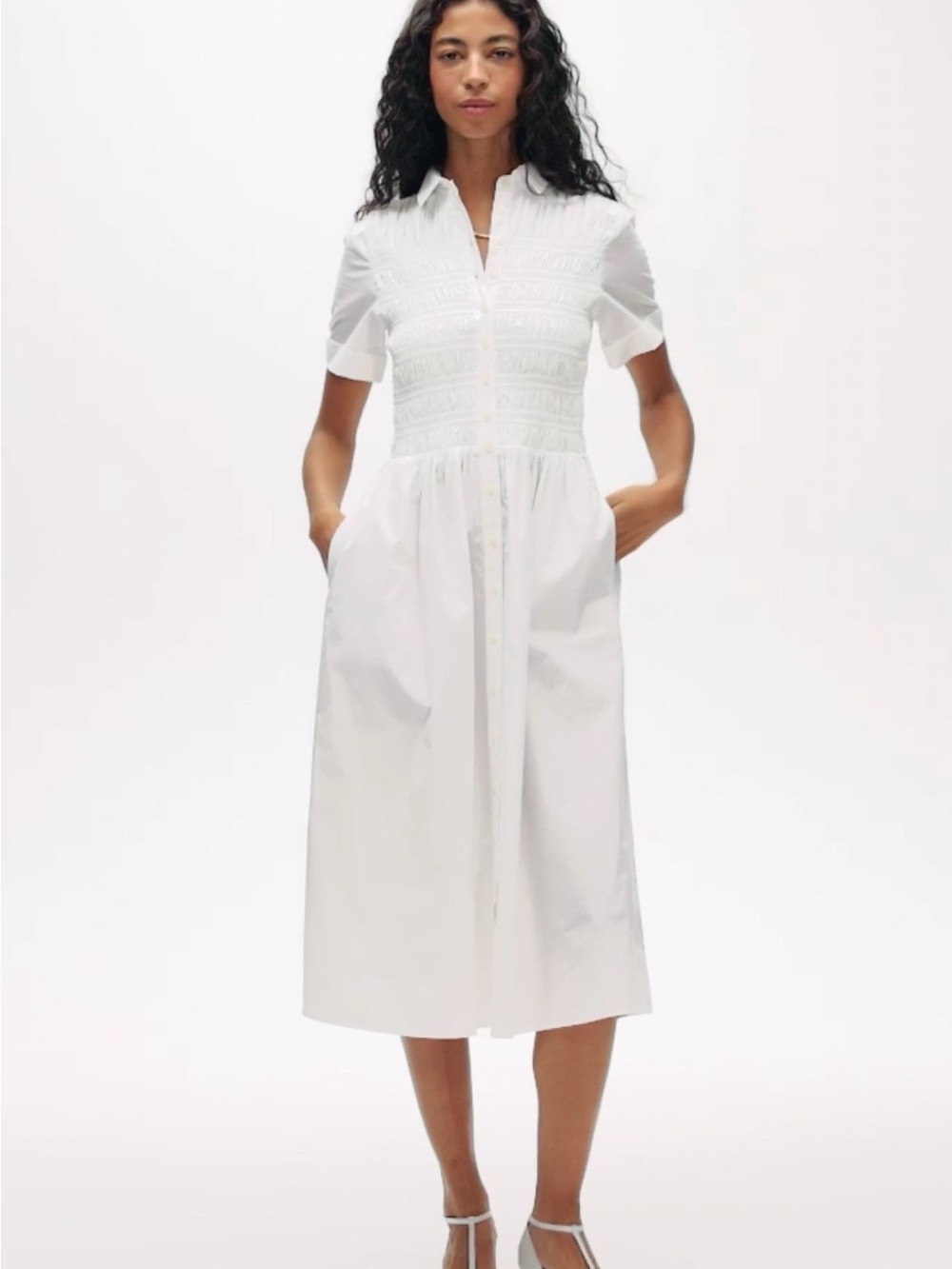NWT J.Crew Elsie Shirt Dress Cotton Poplin White Smocked Midi Size Small Petite